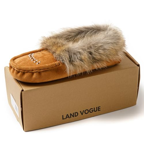 Women's Faux-Fur Beaded Vegan Moccasin Slipper Shoes2