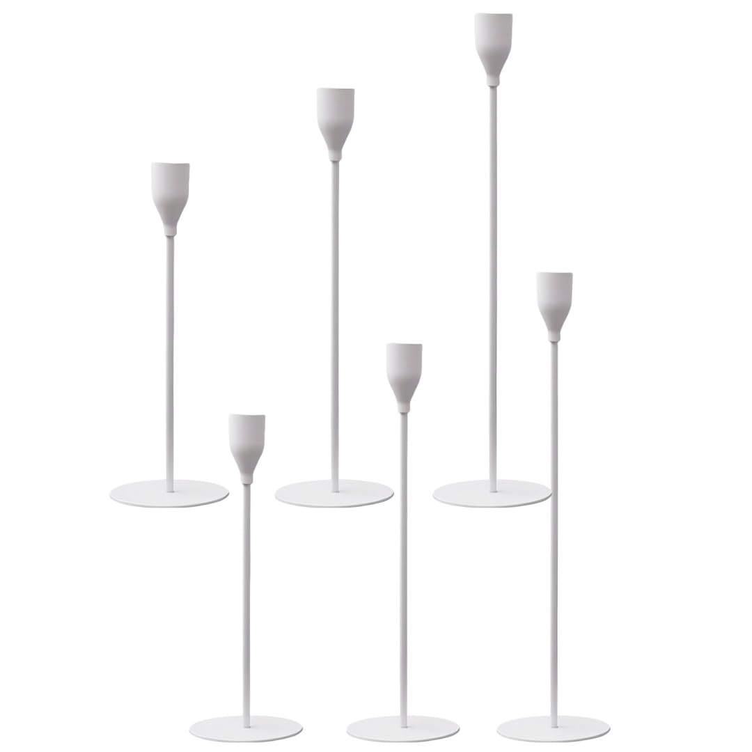 Lot 6 Bougeoirs Métal Argent 33/28/23 Cm - Chandelier Élégant Rétro Pour Mariage, Anniversaire, Table