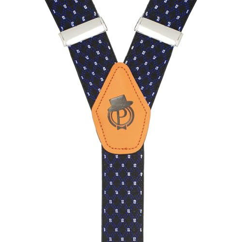 Image of Peluche Blue Lining Black Coloured 3.5cm Strap Width Elastic Suspenders for Men