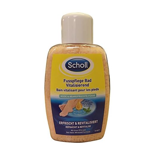 Scholl Baño de pies revitalizante – Cuidado de los pies Baño con cristales de sal naturales y urea – Aditivo de baño para baños de pies – con desodorante activo – para todos los tipos de piel – 275 g