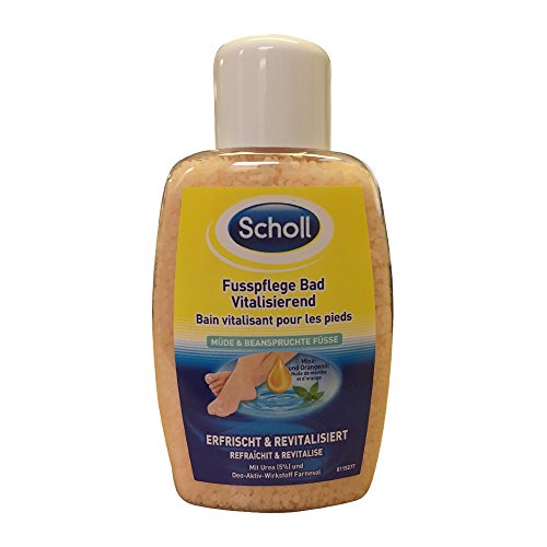Scholl Bain de pieds revitalisant – Bain de soins des pieds avec cristaux de sel naturels et urée – Additif de bain pour bain de pieds – avec agent...
