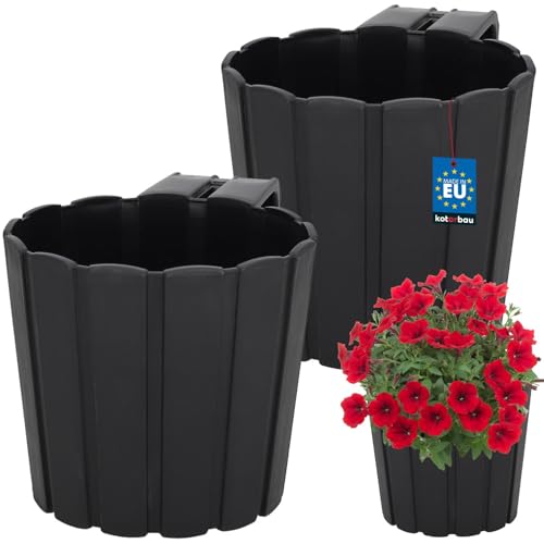 KOTARBAU® 2er Set Blumentopf Hängend - Pflanzkübel - ⌀ 15 cm H: 13 cm Anthrazit - Übertopf Kunststoff - Pflanzkübel Groß Außen - Blumenkasten Balkongeländer - Hängetopf für Balkon