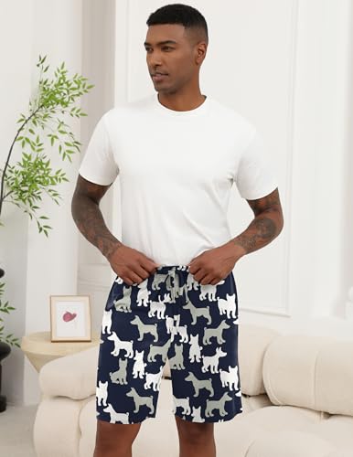 Image of Ekouaer Men's Pajama Shorts Soft Sleepwear Bottoms Elastic Waistband Loungewear Breathable Men Shorts with Pockets