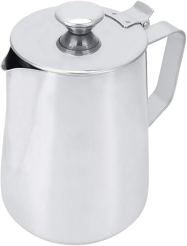 Jarra de espuma de leche, jarra de espuma de leche, taza de café con leche de acero inoxidable de 33.8 fl oz con tapa, para uso en cafetería, jarra