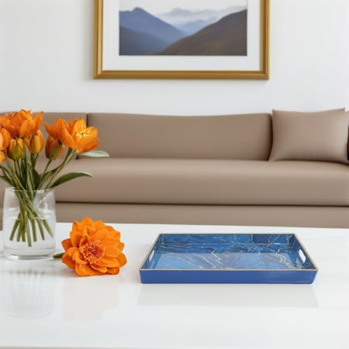 Bandeja Rectangular Azul Efecto Mármol AKOOSY de Plástico Estable para Mesa 8