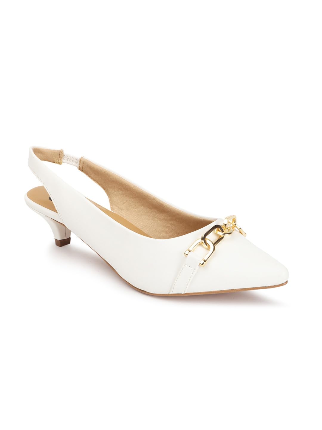 Carlton London Women White Stylish Slip On Shimmer Backstap Fashion Sandals for Casual use, Outdoor, Party and Holidays with Kitten Heels (40) (B0DD371793) Amazon Price History, Amazon Price Tracker