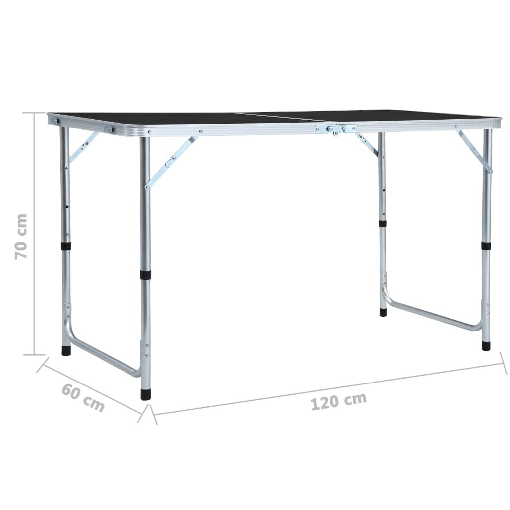 Grauer Campingtisch klappbar aus Aluminium und MDF, x, höhenverstellbar 62, tragbar mit Tragegriff für Picknick, Terrasse, Garten und Camping