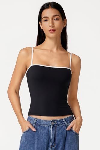 Image of QINSEN Women's Double Lined Basic Tank Top Adjustable Spaghetti Straps Sleeveless Camisole Shirts