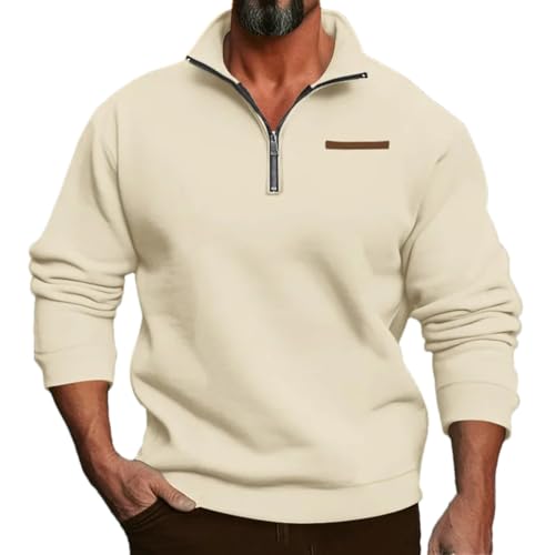 Men's Large Size Fleece Half Zipper Stand-Up Collar Pullover Solid Color Casual Pullover Sweater