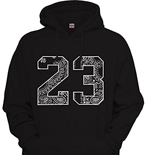 CaliDesign Mens # 23 Bandana Print Hoodie Hip Hop Urbanwear Hooded Sweatshirt Black White (4XL 4X)