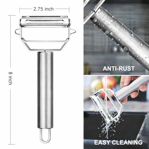 Image of SUNKUKA Stainless Steel Vegetable Peeler & Julienne Slicer - 3 in 1 Multifunction Kitchen Peeler for Potato, Carrot & Fruits - Heavy Duty Sharp Blade Vegetable Cutter & Shredder Tool for Kitchen