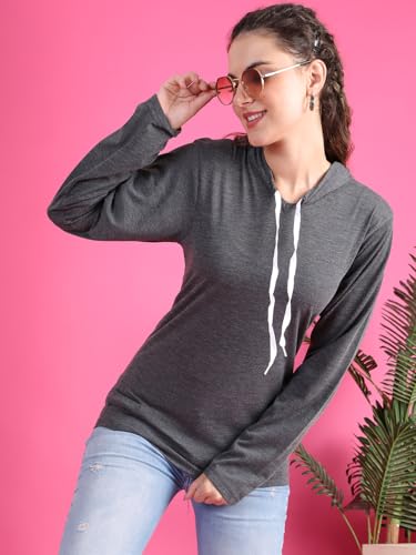 Image of Mack Jonney Cotton Blend Full Sleeve T-Shirt with Hoodie for Women-VJ-FSTWH-01