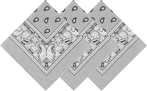 Consumable Depot CD | 3-Pack Bandanas | 100% Cotton Headbands for Men and Women 22” X 22” (Light Grey)