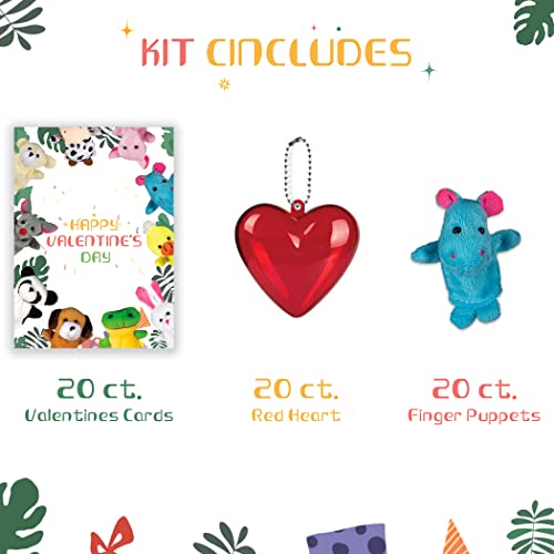 Valentines Day Cards For Kids Classroom - Valentines Day Gifts For Kids School - 20 Animal Finger Puppet And Heart Box With Cards, Valentine Exchange For Girls Boys School Class Classroom #TOP3