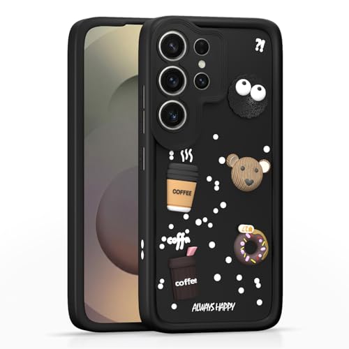 Image of Pikkme Back Cover for Samsung Galaxy S25 Ultra 5G | 3D Bear Silicone Cute & Fun Coffee Cartoon | Full Body Protection Bumper Case (Black)