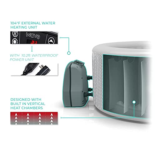 Wave Spas Atlantic Plus | 4-6 Person| Portable Inflatable Round Hot Tub Spa With 140 Air Jets| Protective Cover| Pump And Integrated Filters| Gray Rattan Print #TOP2