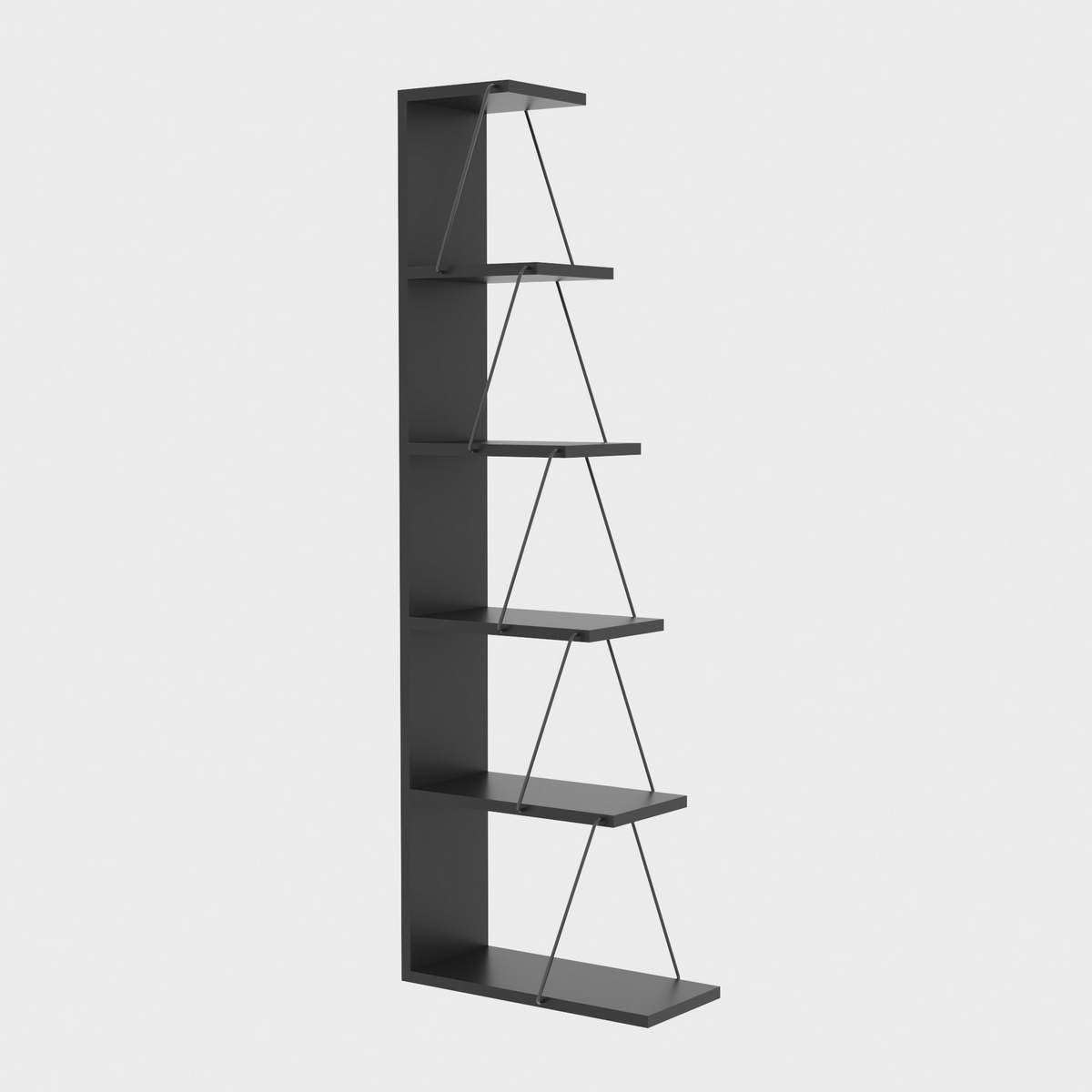 Deconation Bibliothèque étagère De Rangement Bois MDF Mélaminé Anthracite avec Cadre Métal H 150 Cm Industriel