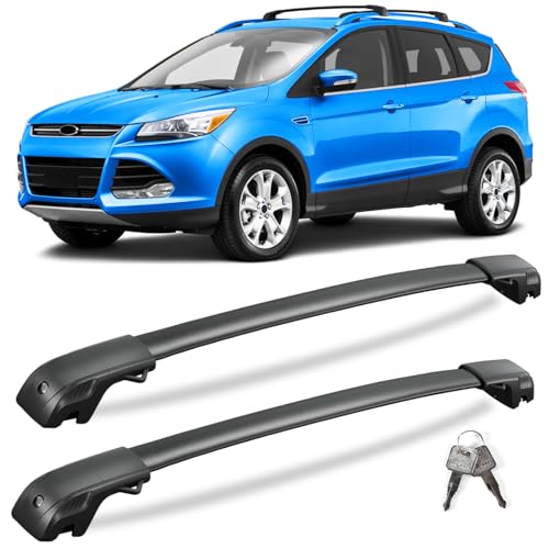 Image of KINGGERI 300lbs Roof Rack Cross Bars Compatible with Ford Escape 2013-2019 with Raised Side Rails, Lockable Heavy Duty Aluminum Roof Rails Crossbars Luggage Kayak Canoe Snowboard Car SUV Accessories