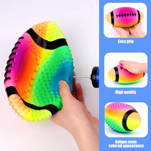 Shindel Inflatable Footballs, 9 Inch Rainbow Footballs Rubber Football Toys for Kids Outdoor and Indoor Sports Games, Football Lovers Gifts, Super Bowl Party Favors, Pet Training Toys - Thumbnail 3