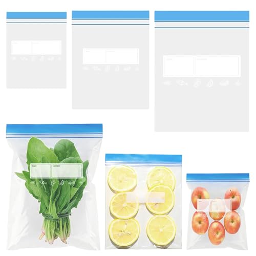 Xmart 70 Piezas Bolsas Congelacion Bolsas para Congelador de Almacenamiento de Alimentos Bolsa Congelar Reutilizables Transparente para Bocadillos de Carne Frutas y Verduras (3 Tamaños)