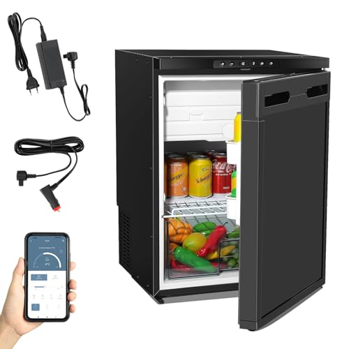 GEARFLOW 65L Kompressor Kühlbox mit APP-Steuerung 12V 24V 230V Mini Kühlschrank mit seitlich öffnender Tür Wohnmobil Kühlschrank mit Gefrier für Auto LKW Boot Reisemobil Camping