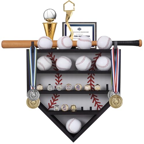 Baseball Display Case, Wood Display Rack for Bat, Trophy, and Med...
