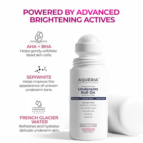 Image of Aqueria Pack of 3 5.5% AHA BHA French Underarm Brightening Roll On | 48H Odour Control | Flora Fragrance with 2% Niacinamide | Multi Actives, Glycolic Acid, Lactic Acid | Prevents Odor, Kills Bacteria | Exfoliates, Reduces Pigmentation & Discoloration for Even-Toned Underarms | Brightens Skin & Exfoliates Underarm | Alcohol & Aluminium Free | Deodorant for Men & Women | (50ml x 3)