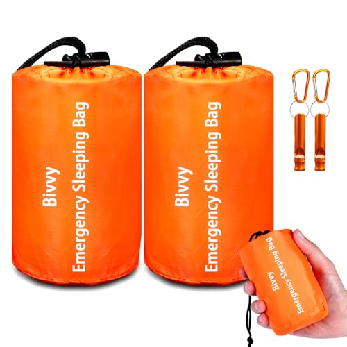 Emergency Sleeping Bag Survival Bag, Cymuber Portable Waterproof Thermal Bivy Sacks Tac Bivvy Bags,Camping Mylar Sleeping Bag Survival Gear Emergency Blankets Survival Shelter