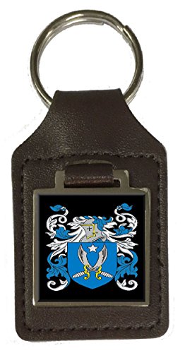 Porte-clés en cuir Tyler marron blason familial pour clés de maison et voiture
