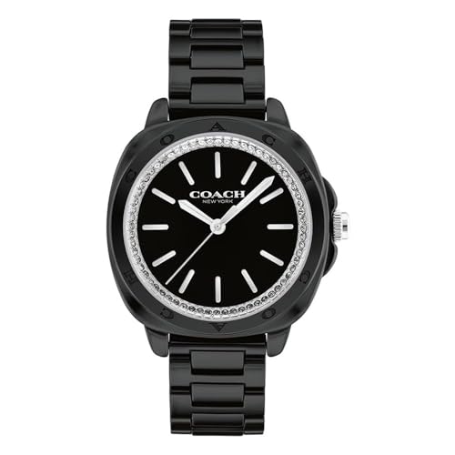 Image of Coach Kitt Qtz Basic Black Tonneau Dial Women's Watch|Black Ceramic Material|Black Color Band - 14504406