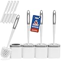 Toilet Brush, 4 Pack Toilet Brush and Holder Set Bathroom Accessories, Toilet Bowl Brush and Holder with 4 Crevice Brush for Bathroom, Toilet Scrubber Brush, White