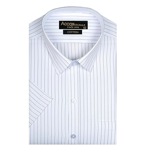Image of ACCOX Men's Cotton Half Sleeves Striped Checkred Regular Fit Formal Shirt for Men (GCR274)