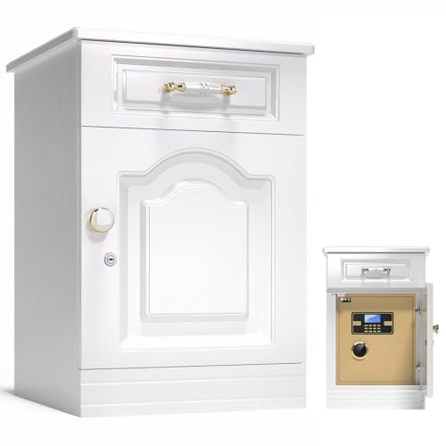 Zertylre Caja fuerte con llave, cerradura de combinación, caja fuerte digital con sistema de alarma, caja de dinero digital para el hogar, tienda, oficina, hotel, dinero, documentos, joyas (blanco)