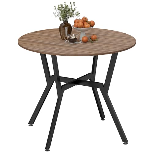 HOMCOM Mesa de Comedor Redonda Mesa de Cocina Industrial con Tapa de Madera y Marco de Acero para Salón Carga 60 kg Ø90x76 cm Marrón