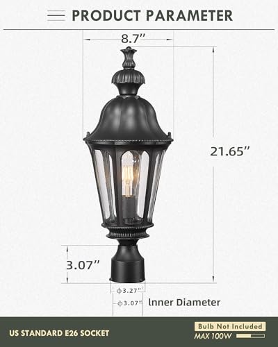 Image of HWH Outdoor Post Lights Lamp Post Light Fixture, Seeded Glass, 5HW90P-M BK