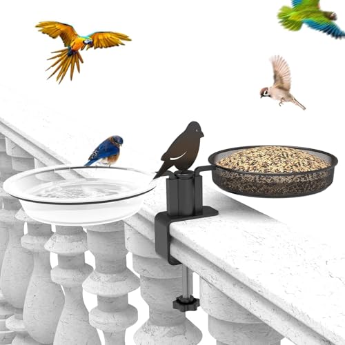 BSJIASHIWEI Bird Bath Feeder Outdoor, Deck Rail Bird Feeder,...
