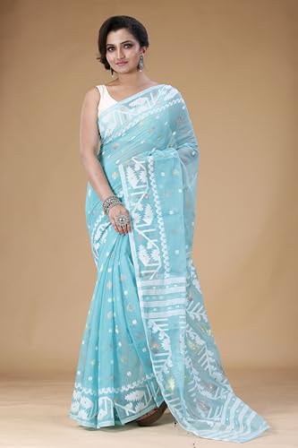 Image of OISHANI SAREE GHOR Women's Traditional Bengal Cotton Silk Soft Jamdani Saree - Authentic Design and Quality - No Blouse Piece
