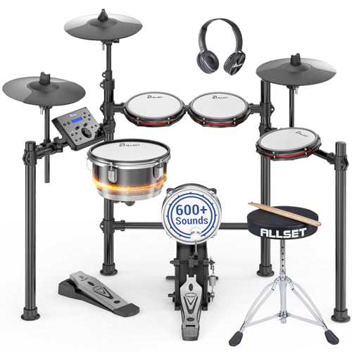 ALLSET 700 Professional Electric Drum Sets with Mude Mesh Drum Pads, 10