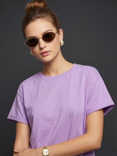 Image of JUNEBERRY Pure 100% Cotton Oversized Loose Fit Drop Shoulder Round Neck Boyfriend Fit Solid Half Sleeves T-Shirt for Women & Girls (Sizes: S to 2XL)