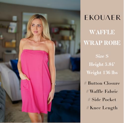 Image of Ekouaer Waffle Robes For Women Bath Wraps Lightweight Knee Length Soft Shower Robe with Pocket S-L