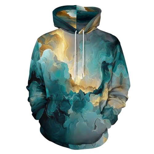 Sweat-shirt personnalisé pour couple et pull à capuche imprimé 3D turquoise