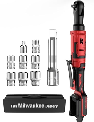 1/2 Inch Cordless Ratchet Wrench, for Milwaukee M18 Battery, 88Ft-Lbs, 0-400RPM, Electric Ratchet Wrench Set with Variable Speed Trigger, Reinforced Head, R&F Switch, 7 Sockets, 3/8