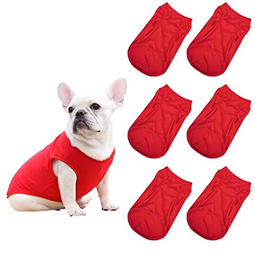 HACRAHO Red Dog & Cat Shirt, 6 PCS Breathable Cotton L Size, Small & Medium Dogs & Cats, Blank Design, Summer