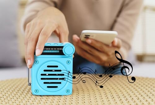 Image of Fire Turtle Pocket Blast FM Radio with Bluetooth Speaker with Powerful Sound,FM Recording, Antenna, 6w-12 Hours (USB Charging) and Number Pad (AUX, SD Card, USB Input) (Mini Retro Blue)