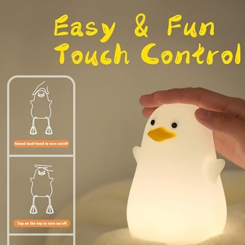 Image of KRESHU Cute Duck LED Night Light Soft Silicone Warm Dimmable Lamp with Touch Control Sensor USB Rechargeable Night Lamp for Baby Room /Bedroom /Living Room /Home (Pack of 1)