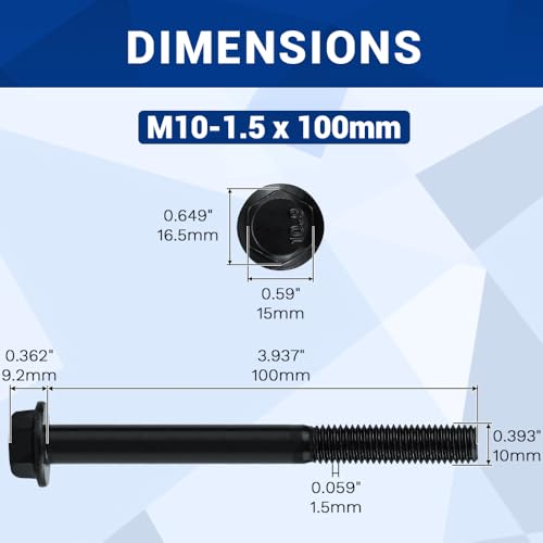 Image of 6-Sets M10-1.5 x 100mm Grade 10.9 Flange Hex Bolts + Flange Nut + Flat Washer + Lock Washer Combo Pack, Black Oxide, for Automotive & Machinery