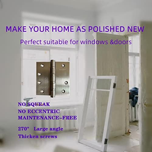 Stainless Steel Door Hinge Ball Bearing Nrp, Heavy Duty Inner And Outer Door Hardware For Left And Right Doors, 4" (101Mm) X 4" (101Mm) Door Hinge, Door Hinge 2 Pack (Silver) #TOP5