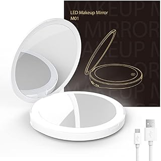 SHEGINEL Compact Makeup Mirror Lighted Travel Makeup Mirror with 1X/5X Magnification Rechargeable 3.5" Portable Handheld Lightweight Double Sided Pocket Mirror for Purse, Handbag, Girls Gift