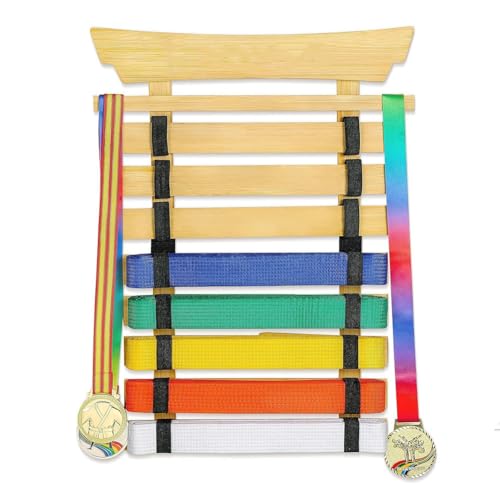 Expositor de cinturones de karate de madera con pegatinas para 8 niveles de taekwondo