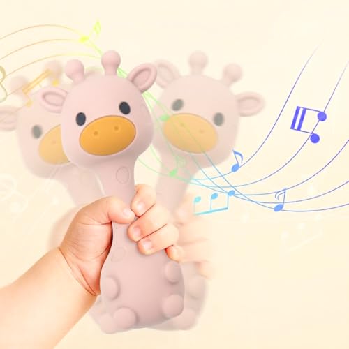 Image of Silicone Little Giraffe Shaker Rattle Toy for Babies | Food Grade Silicone Teether | Easy to Grip | BPA Free (Dusty Lilac)